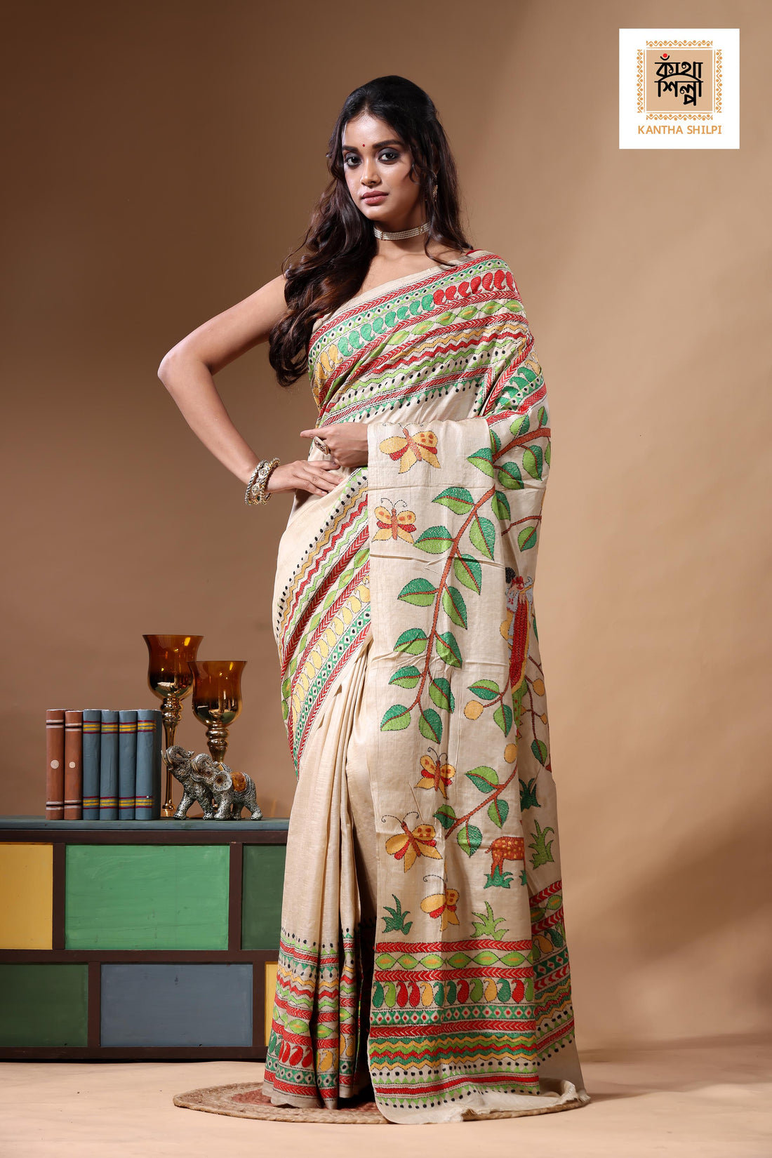 Pure Gachi Tussar Kantha Stitch Saree SN2630783