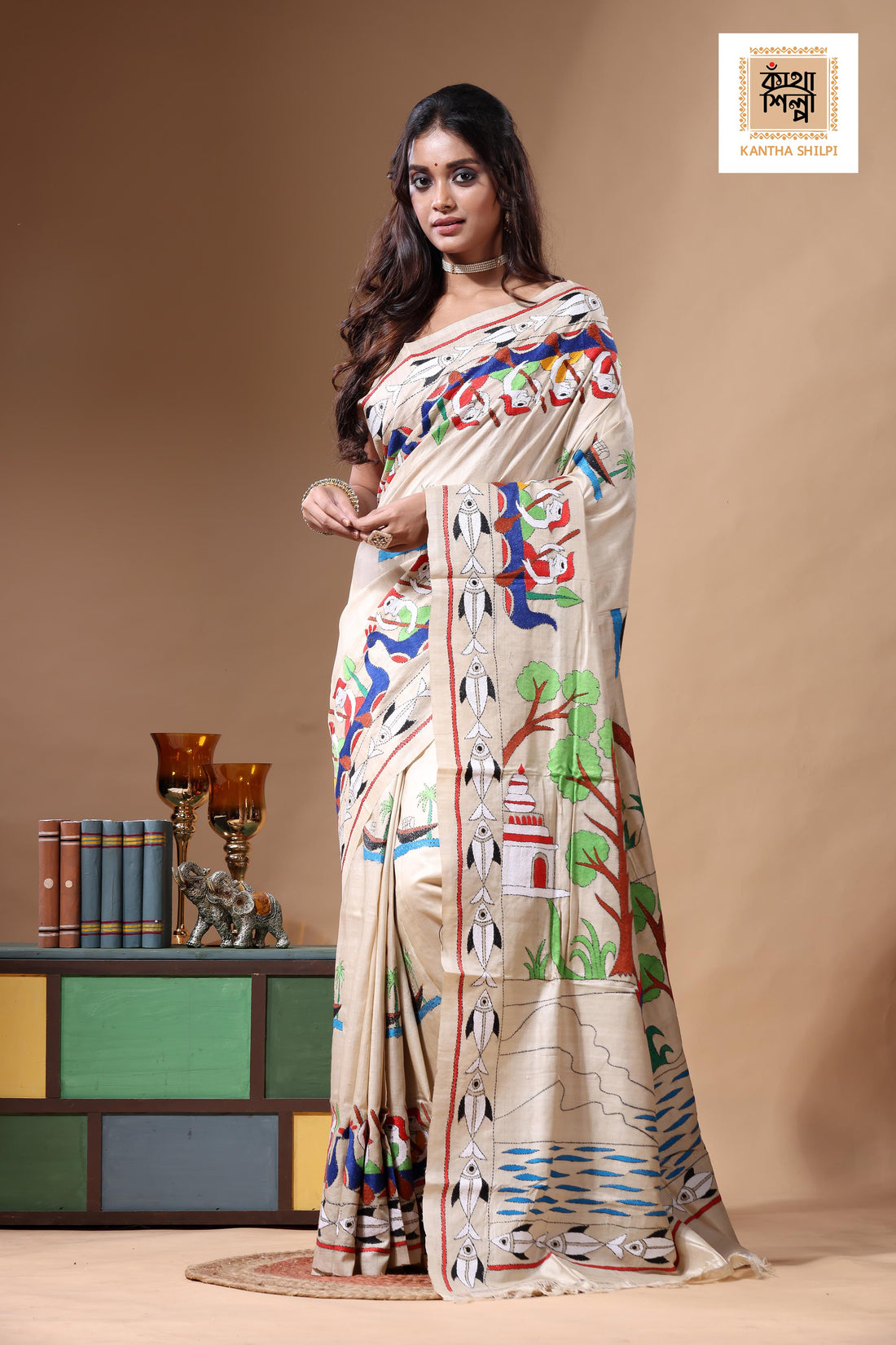 Pure Gachi Tussar Kantha Stitch Saree SN2630789
