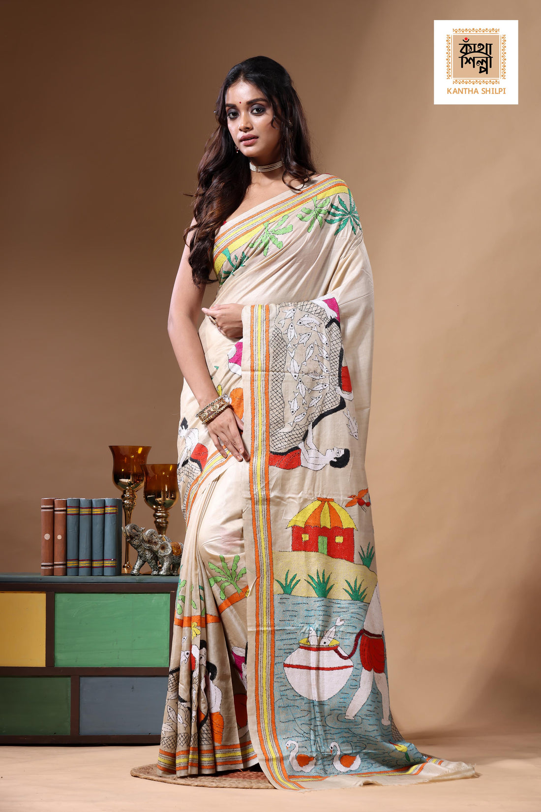 Pure Gachi Tussar Kantha Stitch Saree SN2630795