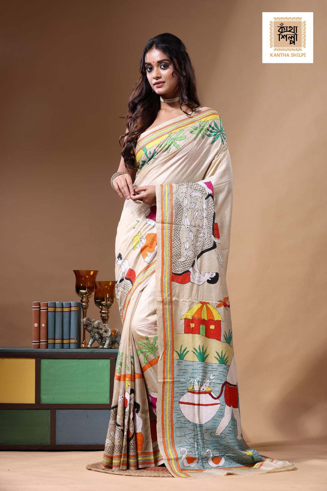 Pure Gachi Tussar Kantha Stitch Saree SN2630795