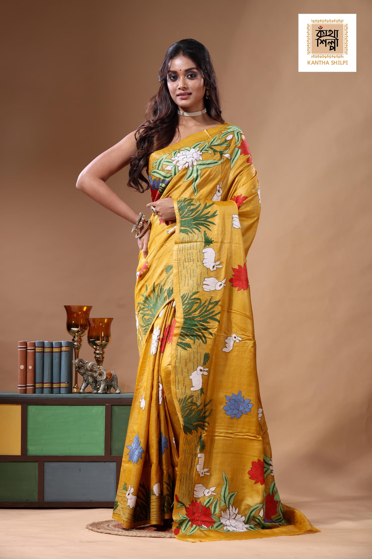 Dye Pure Gachi Tussar Kantha Stitch Saree SN2630824