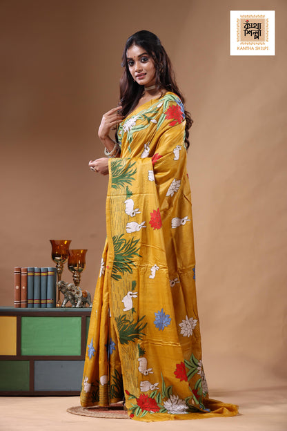 Dye Pure Gachi Tussar Kantha Stitch Saree SN2630824