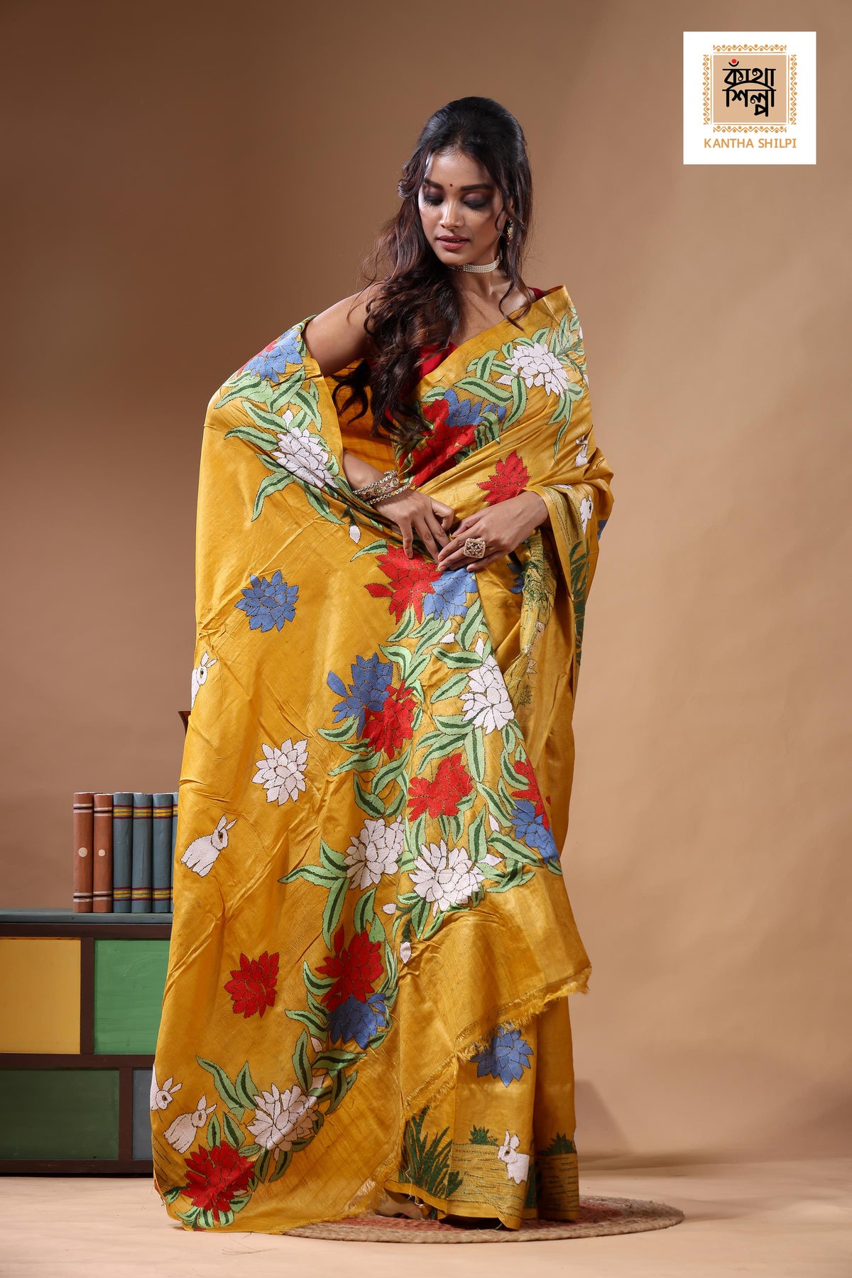 Dye Pure Gachi Tussar Kantha Stitch Saree SN2630824