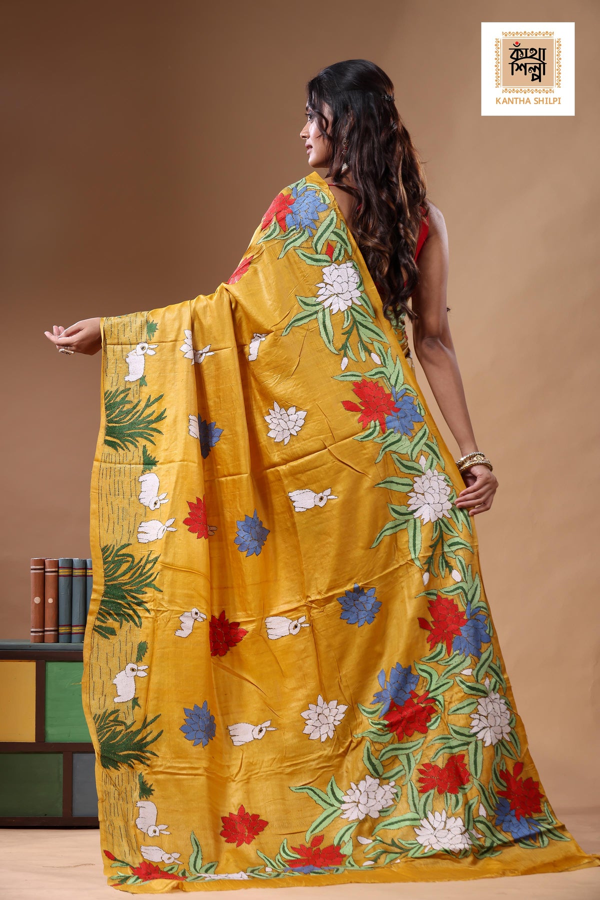 Dye Pure Gachi Tussar Kantha Stitch Saree SN2630824