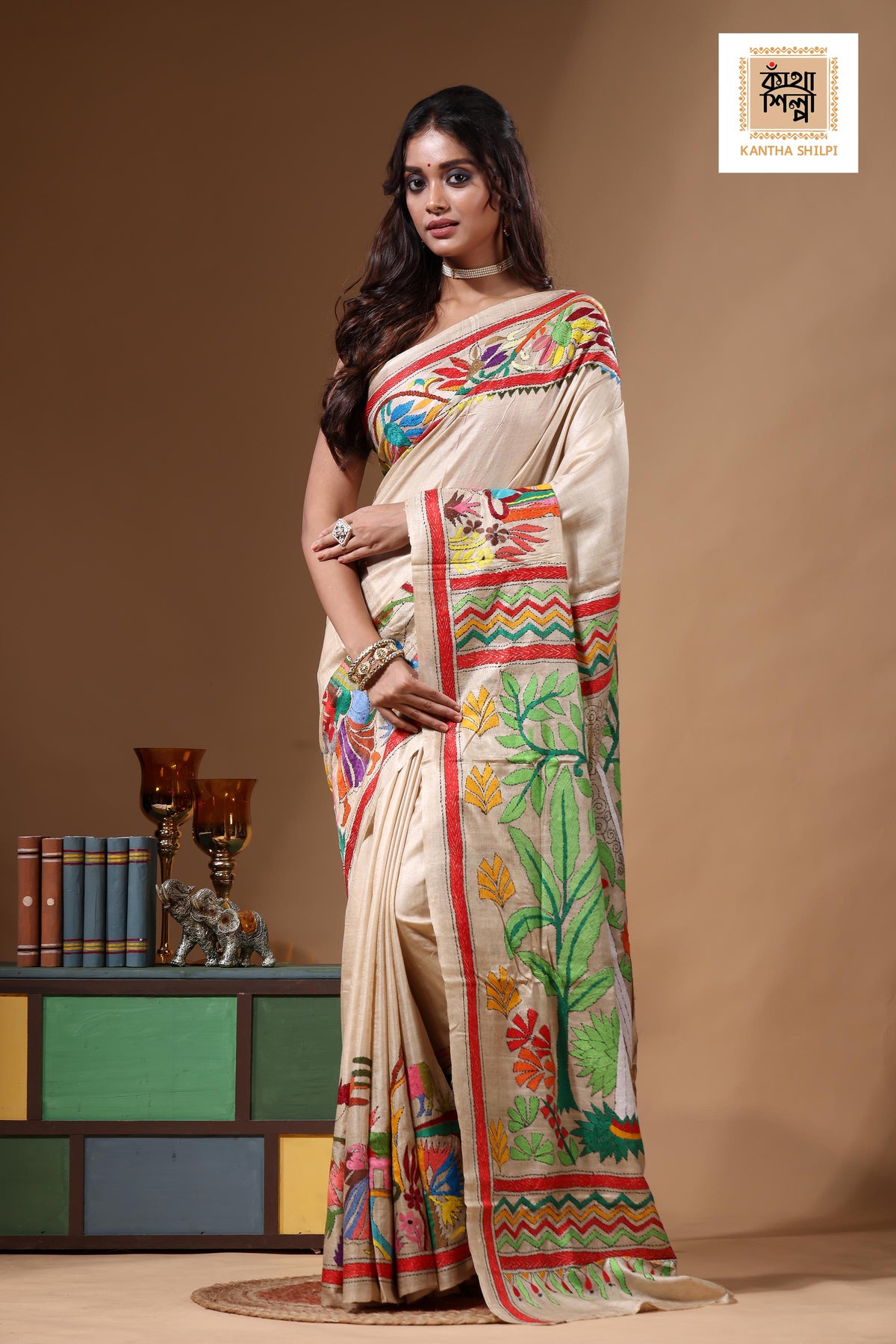 Pure Gachi Tussar Kantha Stitch Saree SN2630836