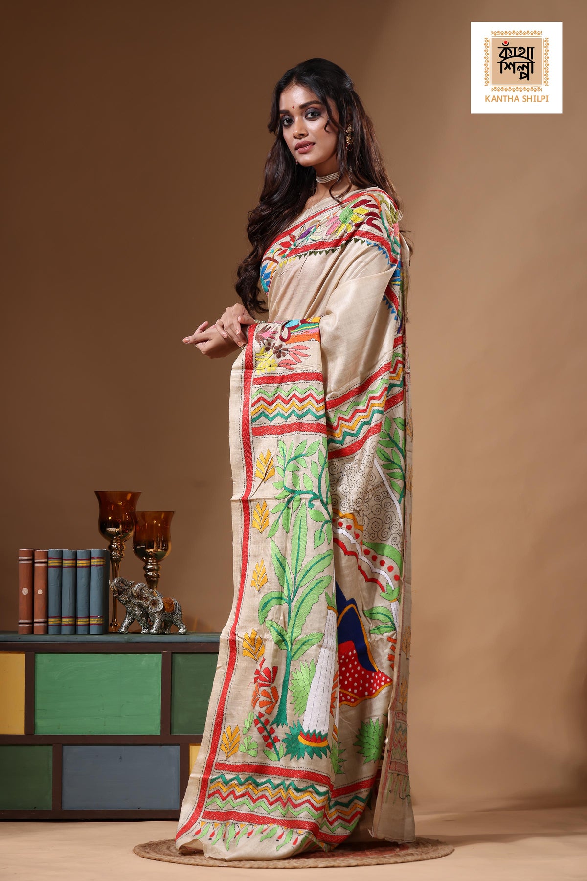 Pure Gachi Tussar Kantha Stitch Saree SN2630836