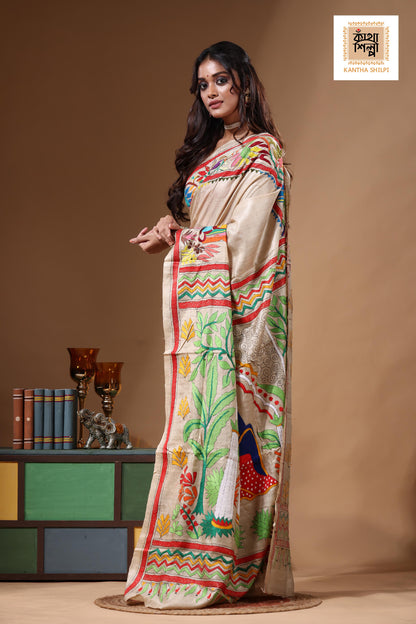 Pure Gachi Tussar Kantha Stitch Saree SN2630836