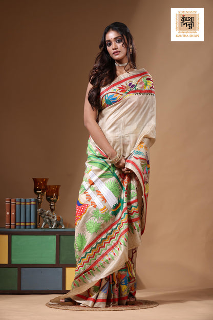 Pure Gachi Tussar Kantha Stitch Saree SN2630836