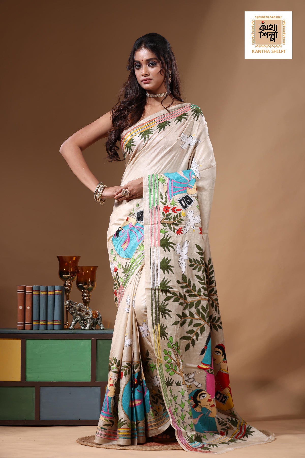 Pure Gachi Tussar Kantha Stitch Saree SN2630842