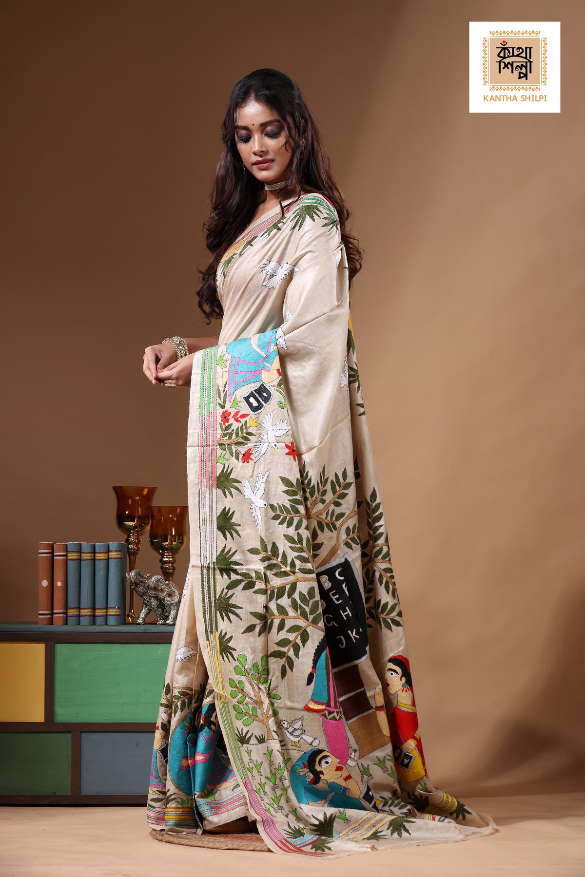 Pure Gachi Tussar Kantha Stitch Saree SN2630842