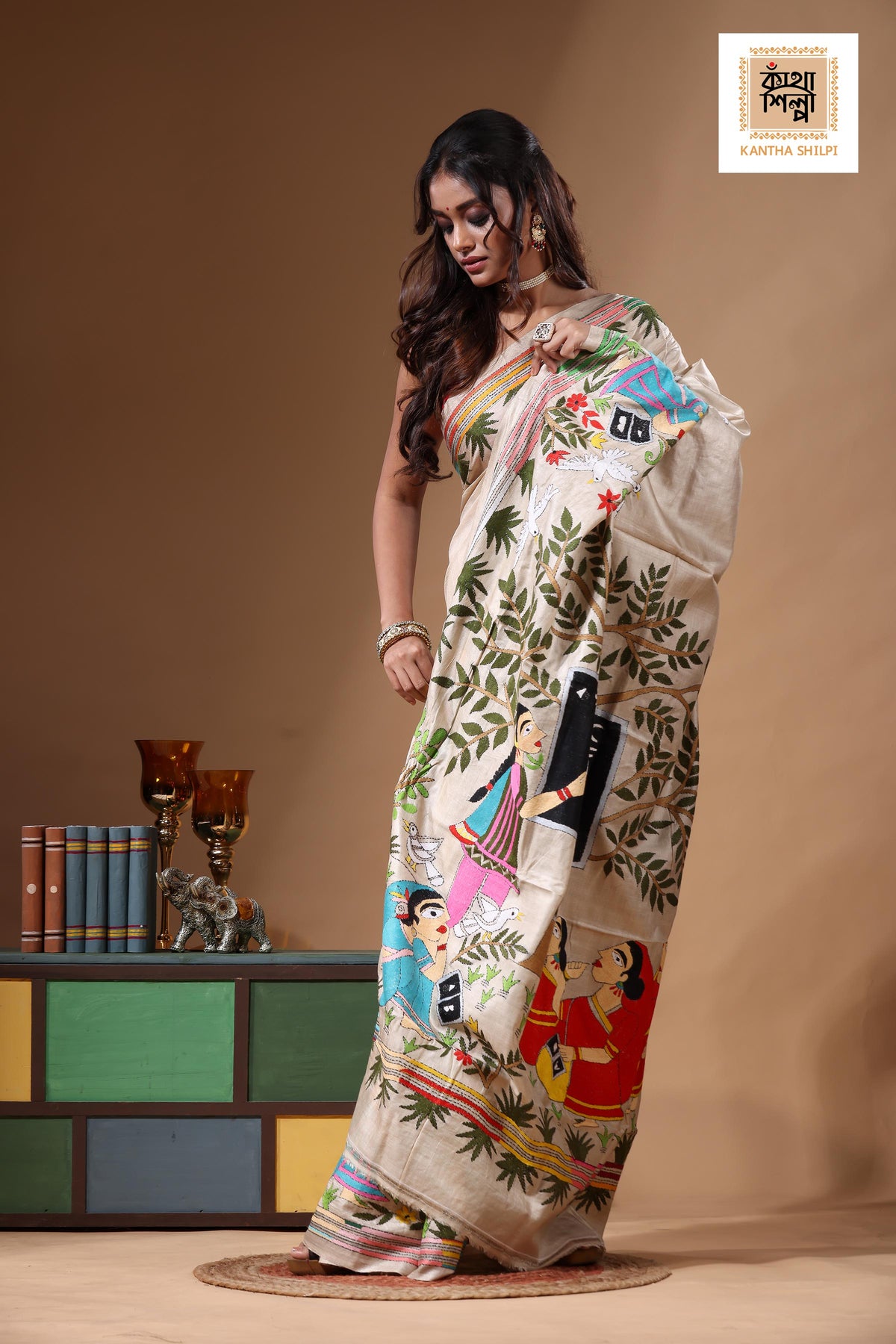 Pure Gachi Tussar Kantha Stitch Saree SN2630842