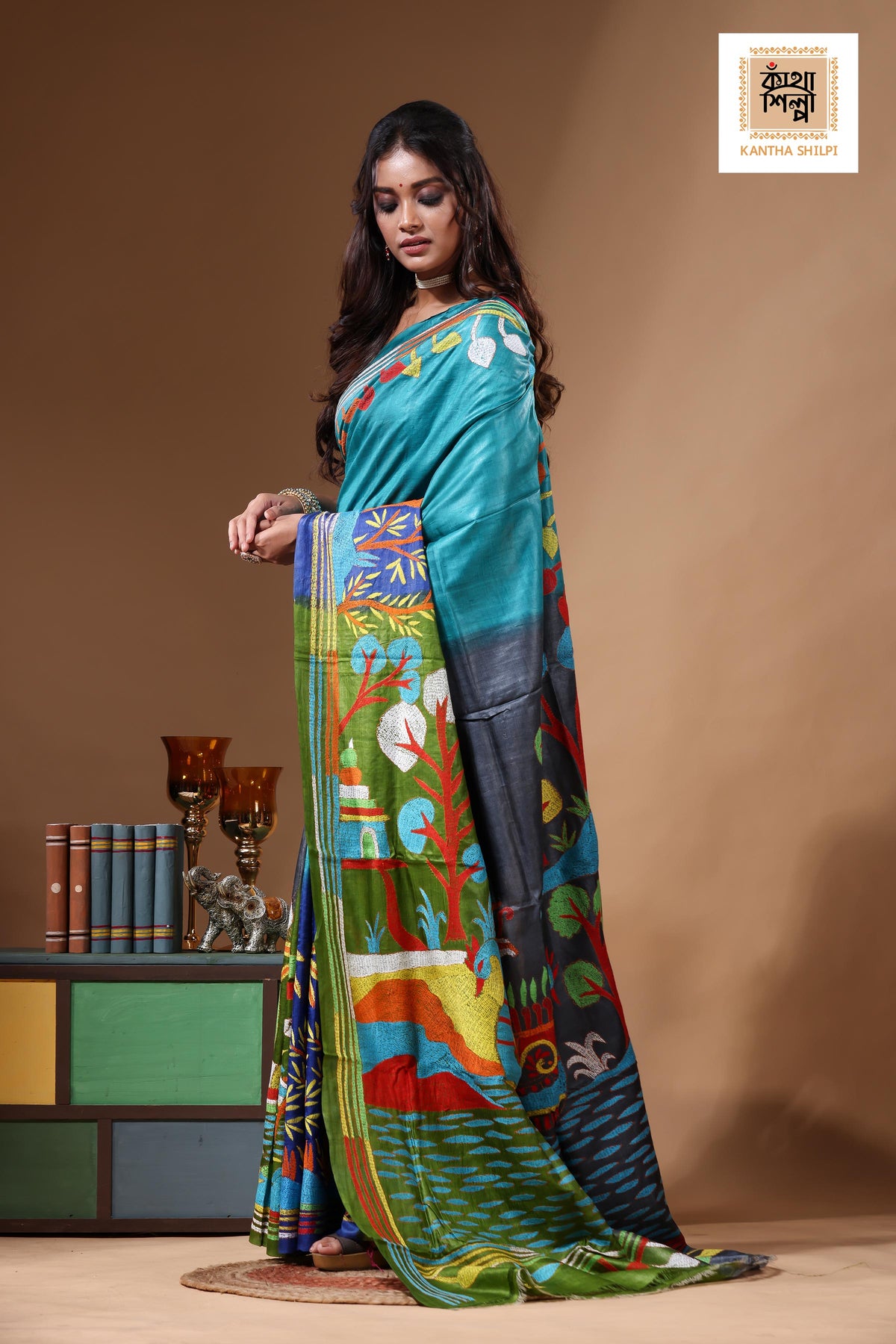 Dye Pure Gachi Tussar Kantha Stitch Saree SN2630854