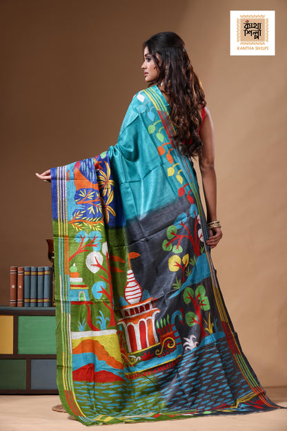 Dye Pure Gachi Tussar Kantha Stitch Saree SN2630854