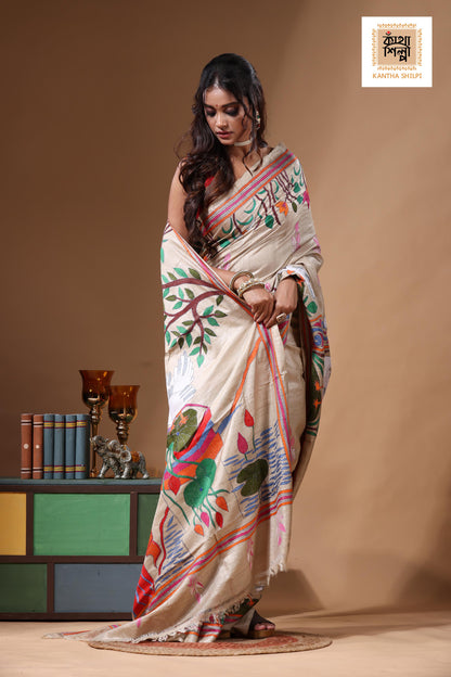 Pure Gachi Tussar Kantha Stitch Saree SN2630860