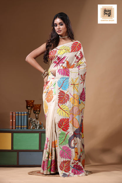 Pure Gachi Tussar Kantha Stitch Saree SN2630872