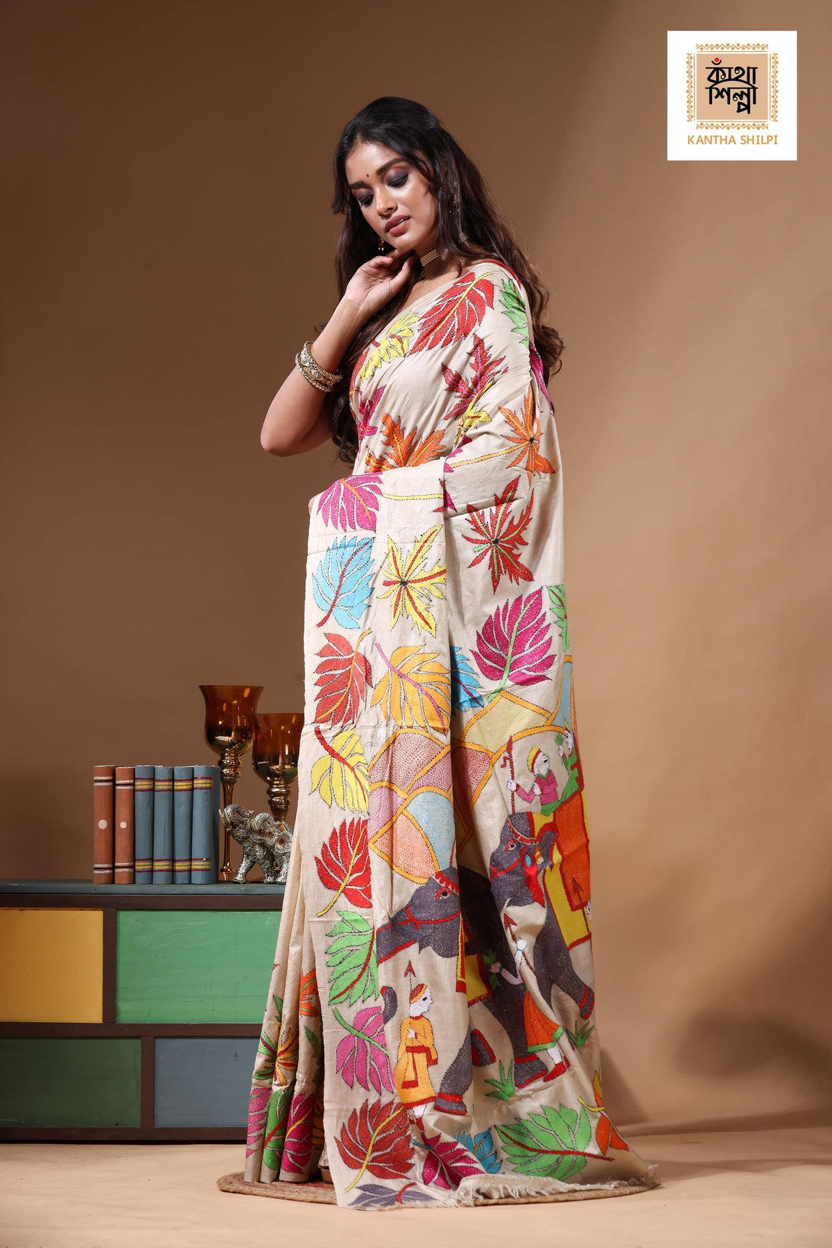 Pure Gachi Tussar Kantha Stitch Saree SN2630872