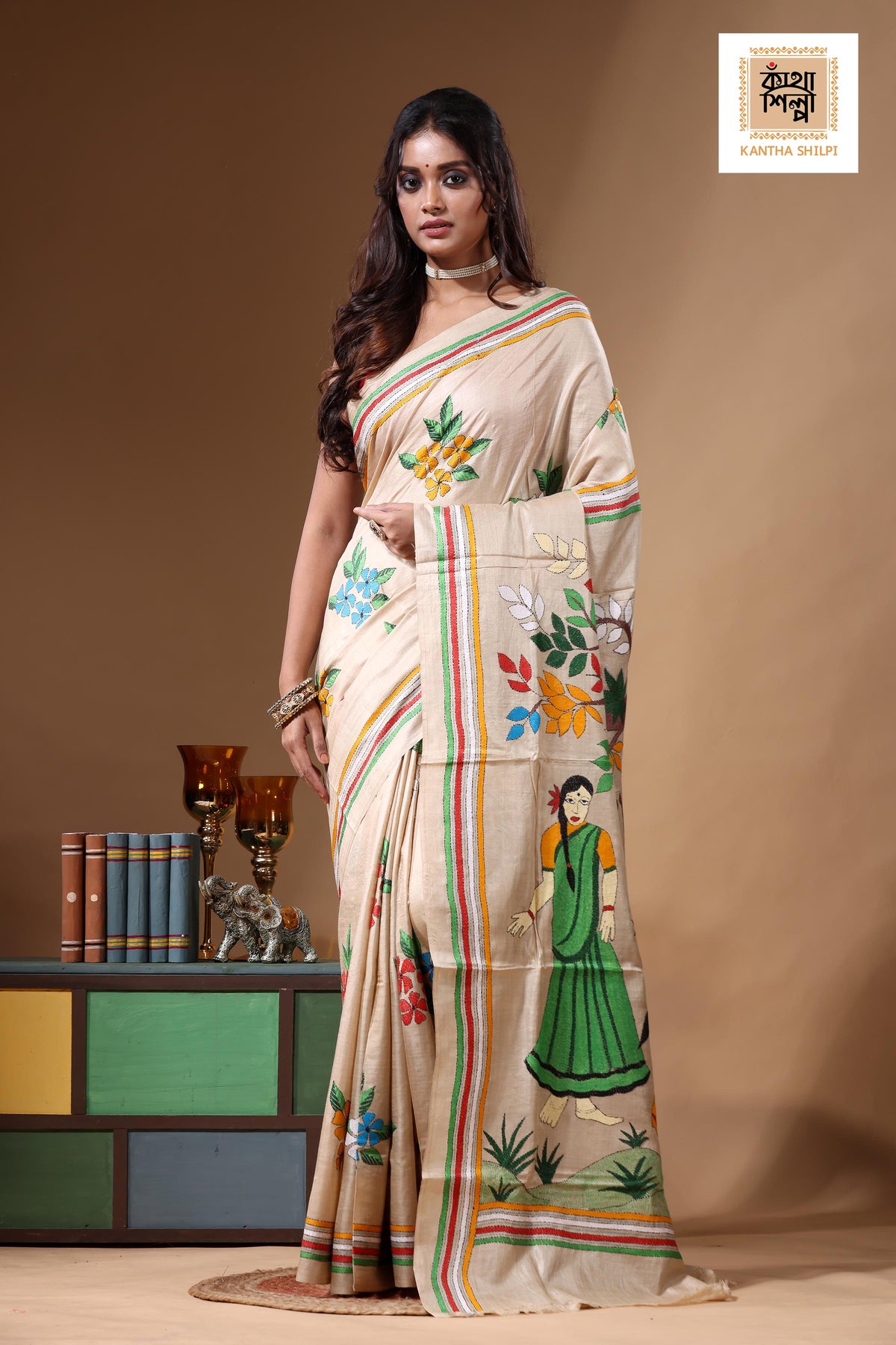 Pure Gachi Tussar Kantha Stitch Saree SN2630902