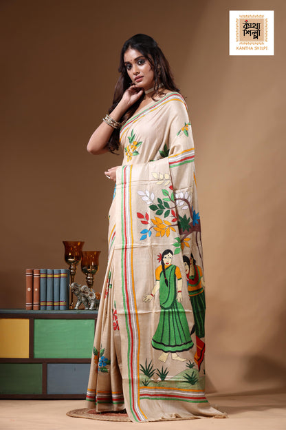 Pure Gachi Tussar Kantha Stitch Saree SN2630902