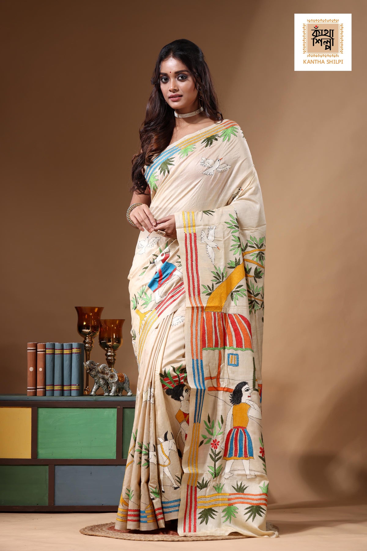 Pure Gachi Tussar Kantha Stitch Saree SN2630908