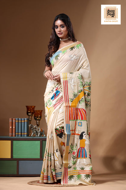 Pure Gachi Tussar Kantha Stitch Saree SN2630908