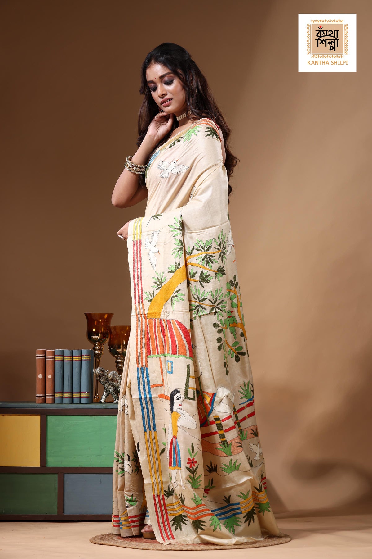 Pure Gachi Tussar Kantha Stitch Saree SN2630908