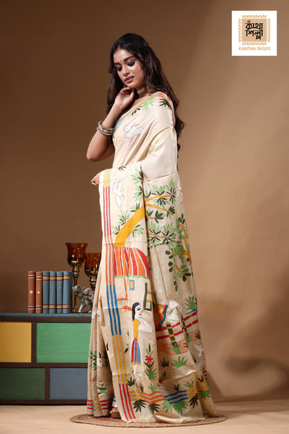 Pure Gachi Tussar Kantha Stitch Saree SN2630908