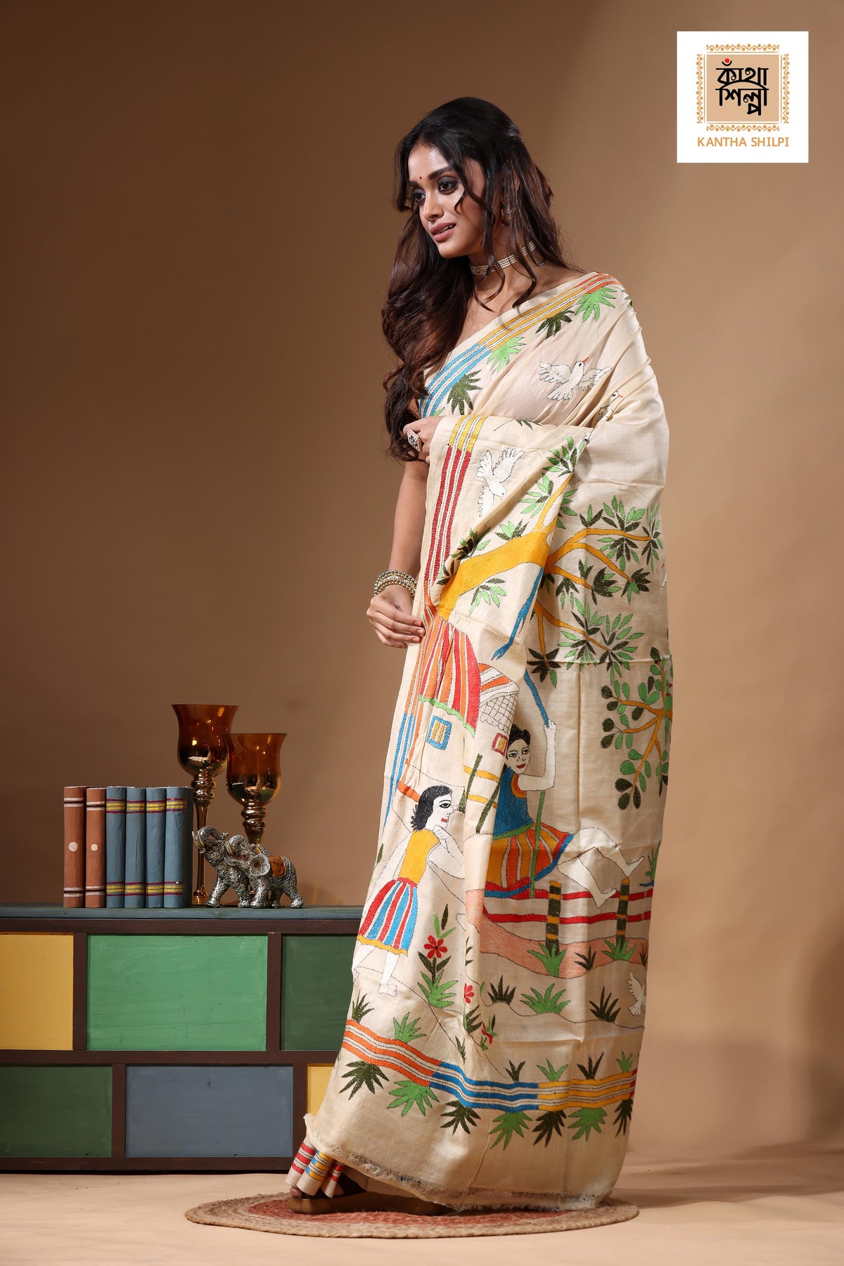 Pure Gachi Tussar Kantha Stitch Saree SN2630908