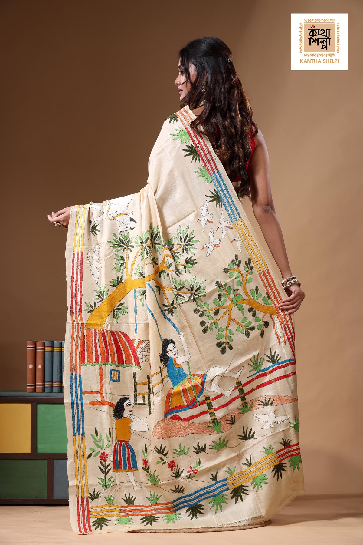 Pure Gachi Tussar Kantha Stitch Saree SN2630908