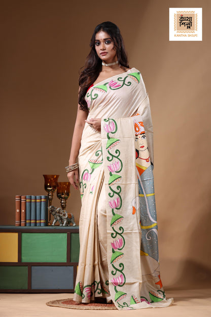 Pure Gachi Tussar Kantha Stitch Saree SN2630920