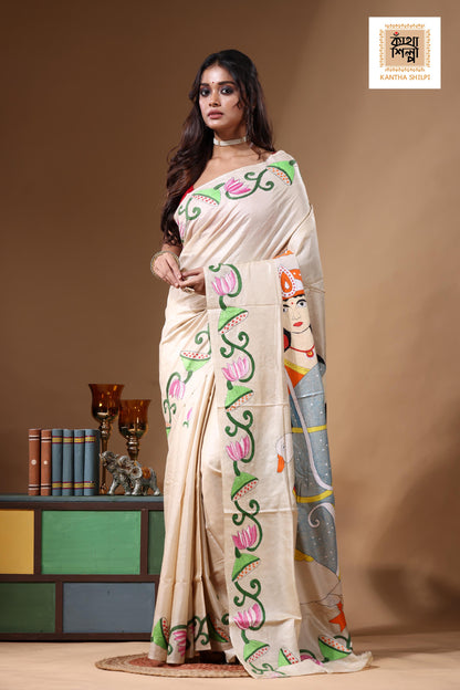 Pure Gachi Tussar Kantha Stitch Saree SN2630920