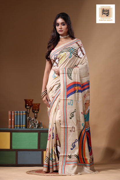 Pure Gachi Tussar Kantha Stitch Saree SN2630926