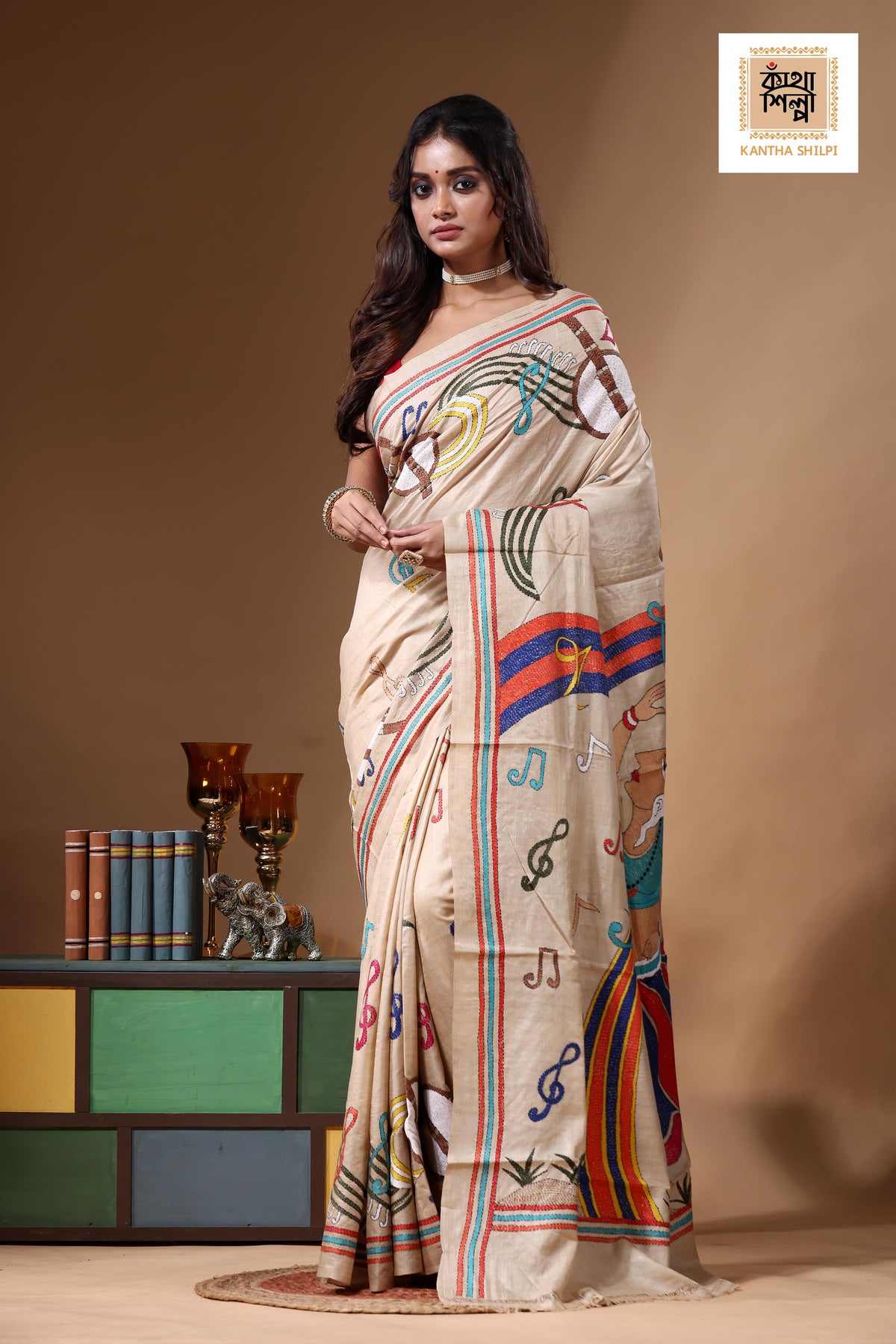 Pure Gachi Tussar Kantha Stitch Saree SN2630926