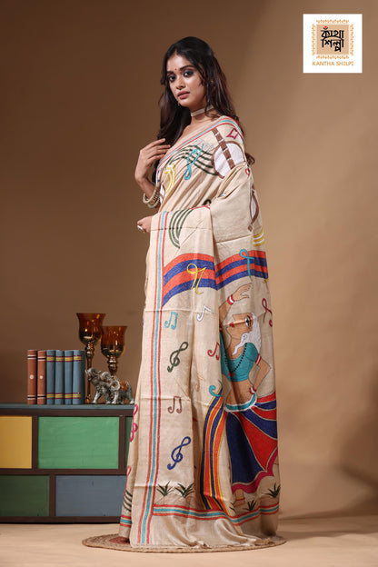 Pure Gachi Tussar Kantha Stitch Saree SN2630926