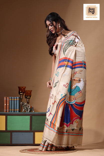 Pure Gachi Tussar Kantha Stitch Saree SN2630926