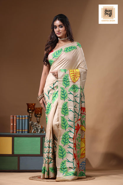 Pure Gachi Tussar Kantha Stitch Saree SN2631091