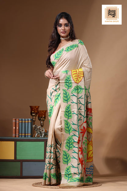 Pure Gachi Tussar Kantha Stitch Saree SN2631091