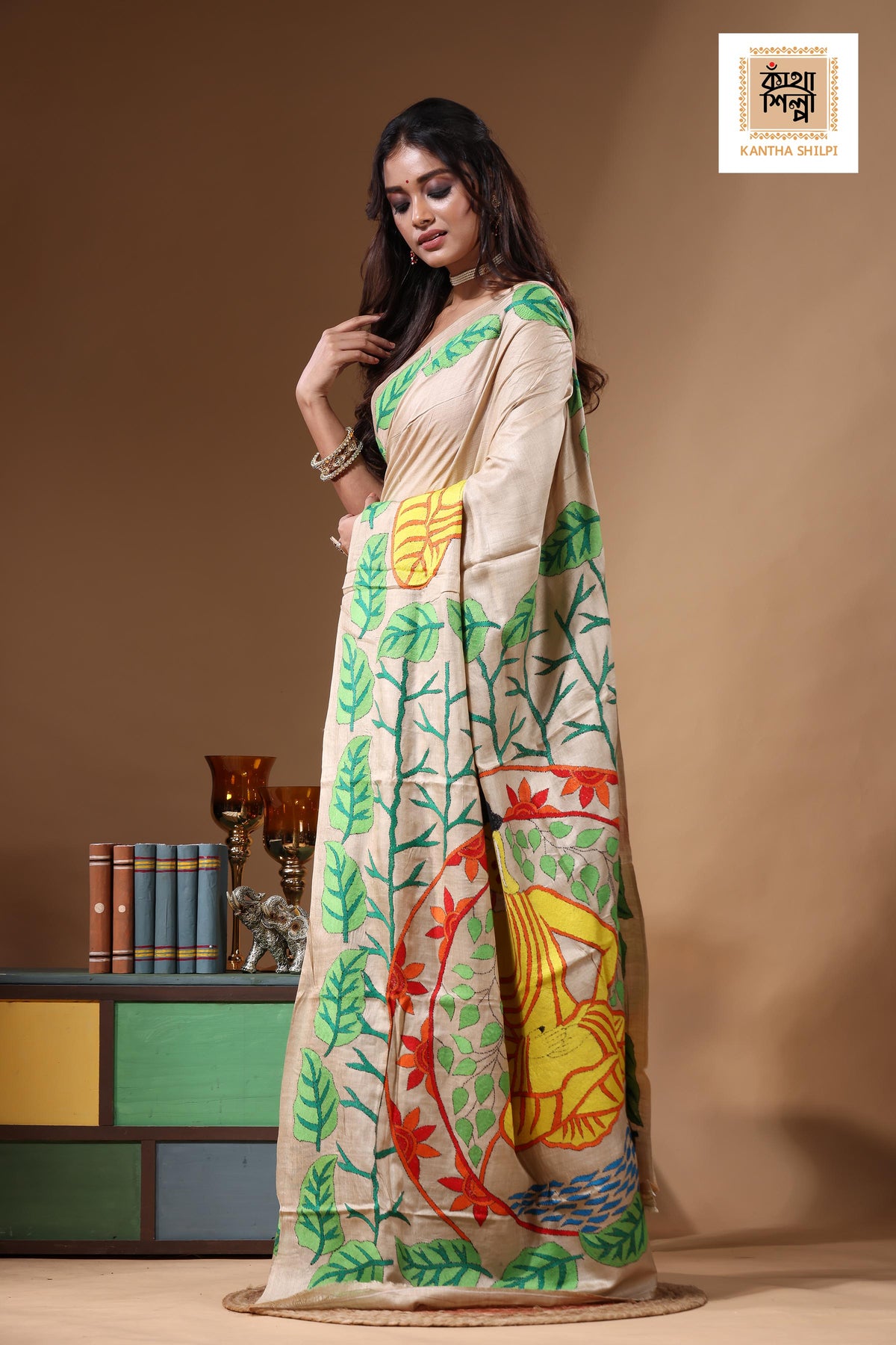 Pure Gachi Tussar Kantha Stitch Saree SN2631091