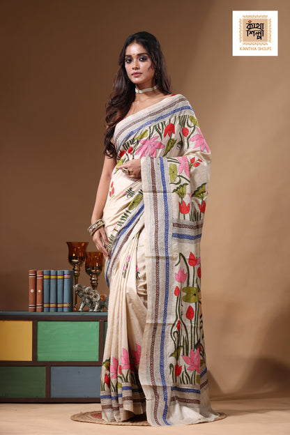 Pure Gachi Tussar Kantha Stitch Saree SN2631097