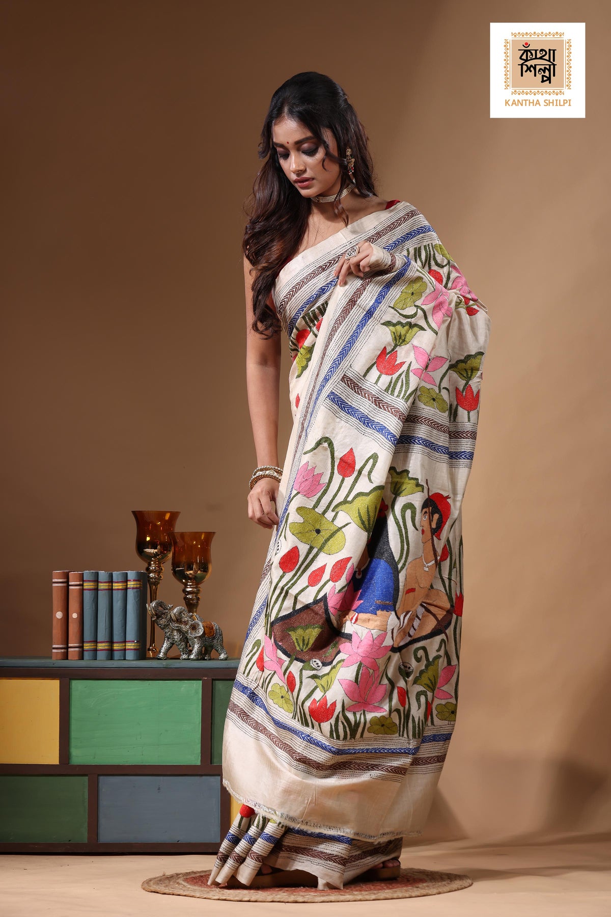 Pure Gachi Tussar Kantha Stitch Saree SN2631097