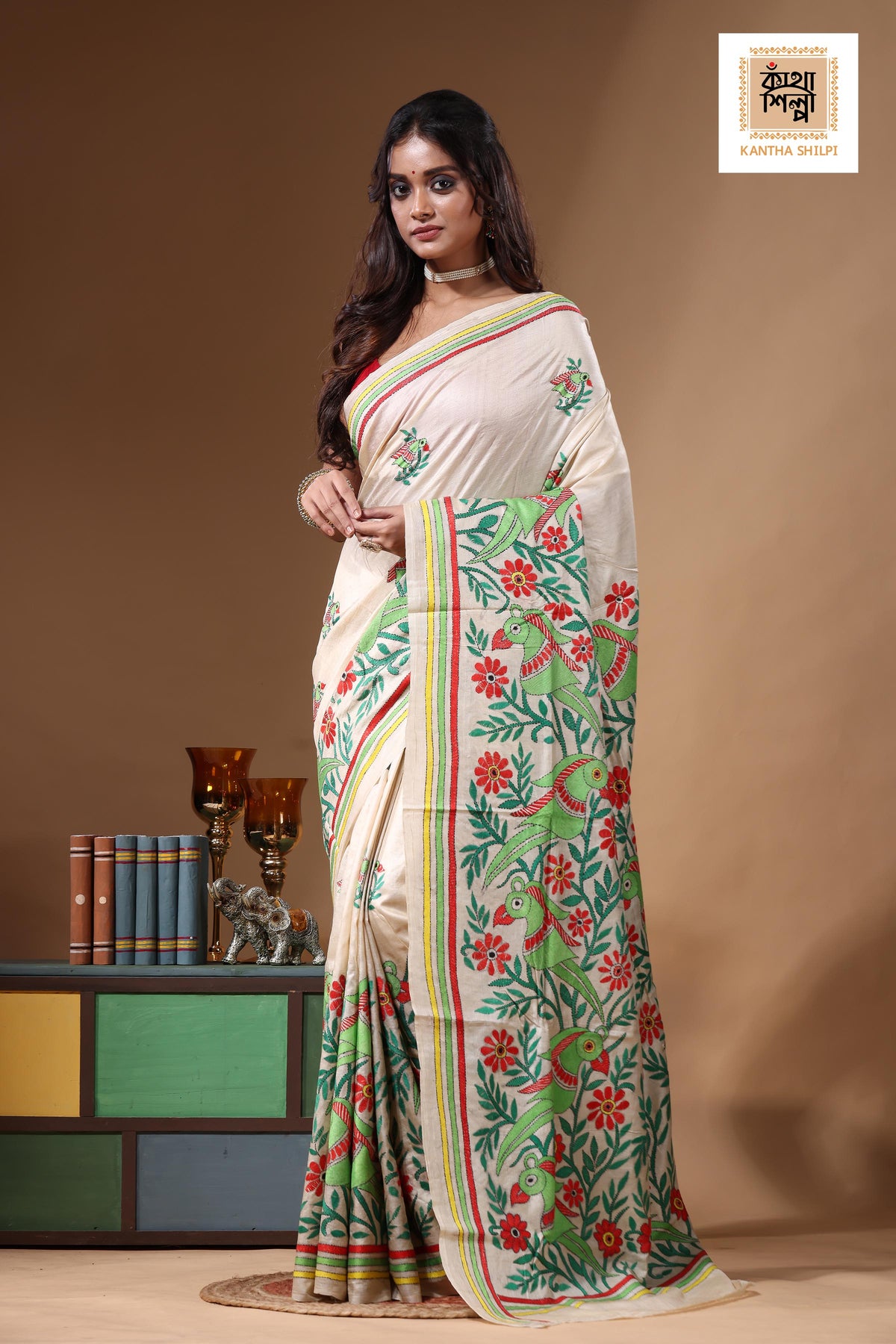 Pure Gachi Tussar Kantha Stitch Saree SN2631104