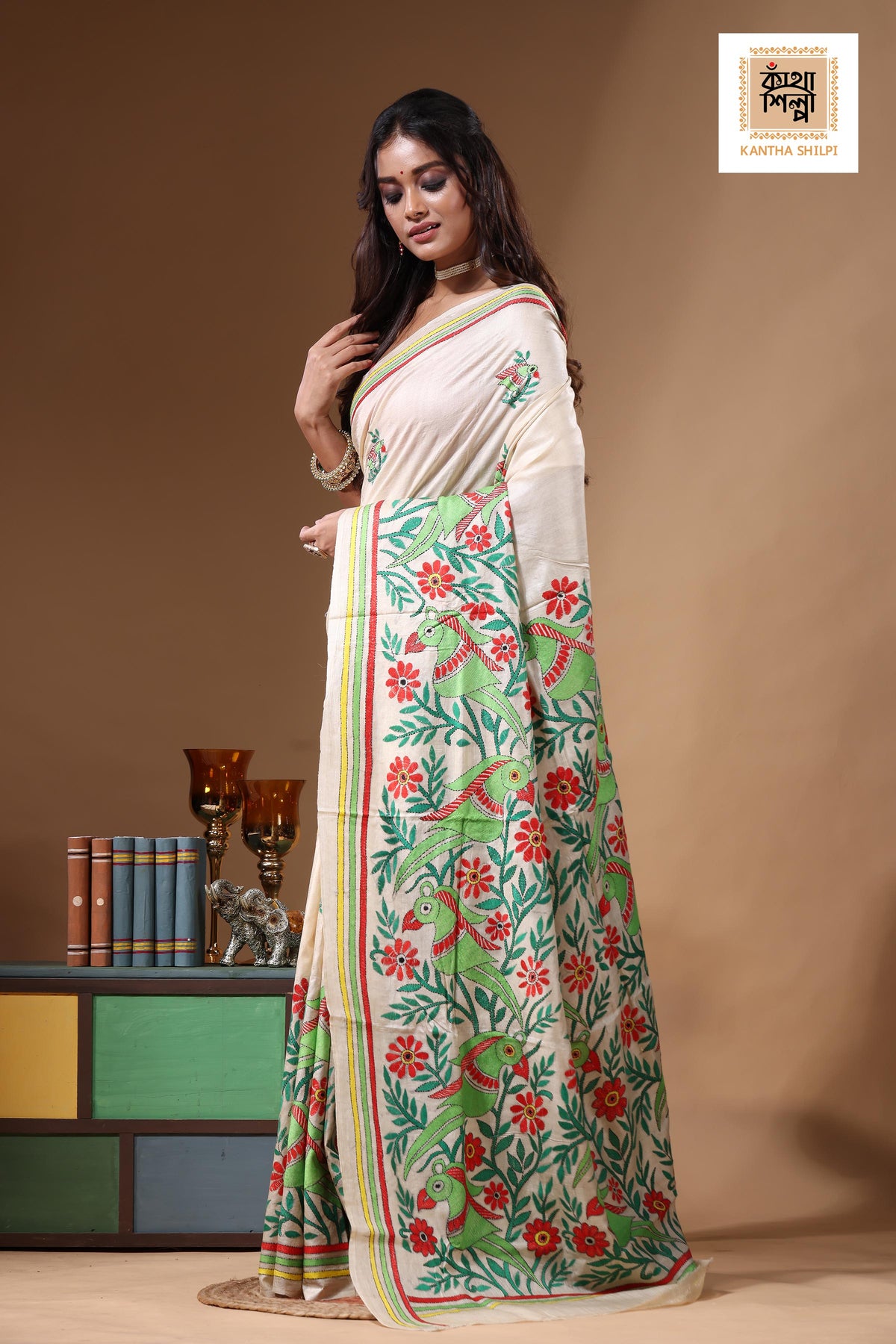 Pure Gachi Tussar Kantha Stitch Saree SN2631104