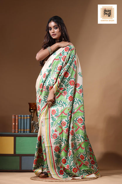 Pure Gachi Tussar Kantha Stitch Saree SN2631104