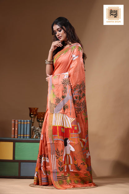 Dye Pure Gachi Tussar Kantha Stitch Saree SN2631116