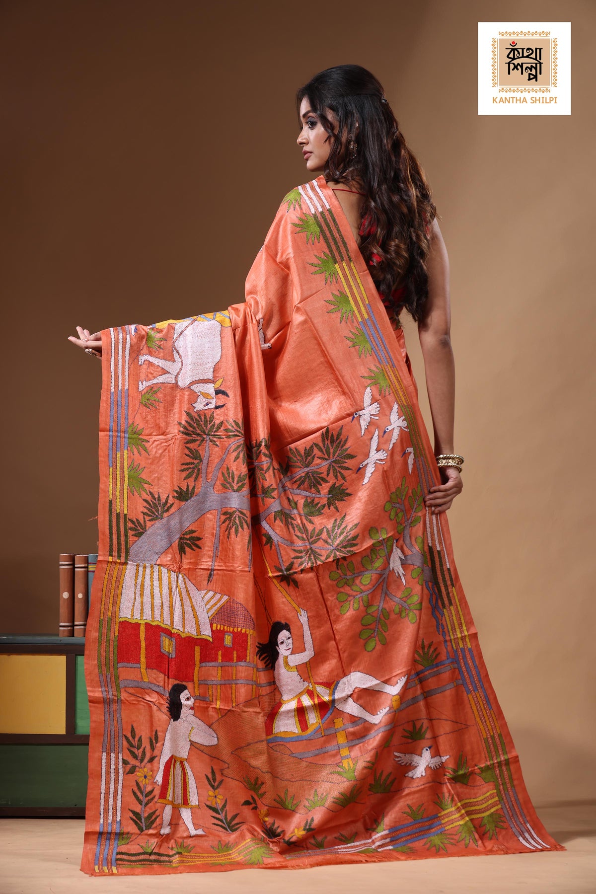 Dye Pure Gachi Tussar Kantha Stitch Saree SN2631116