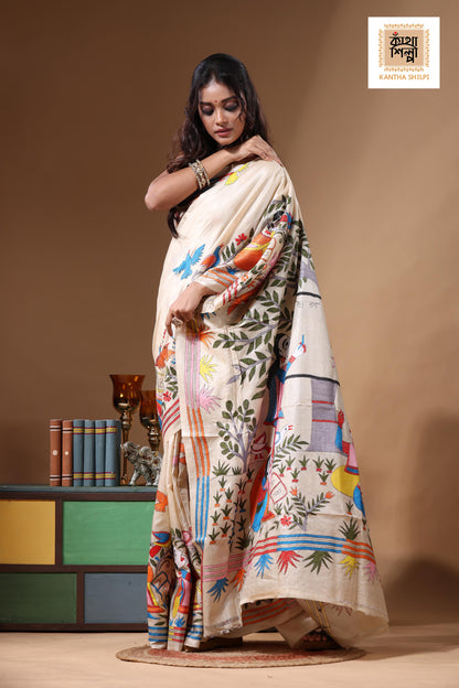 Pure Gachi Tussar Kantha Stitch Saree SN2631122