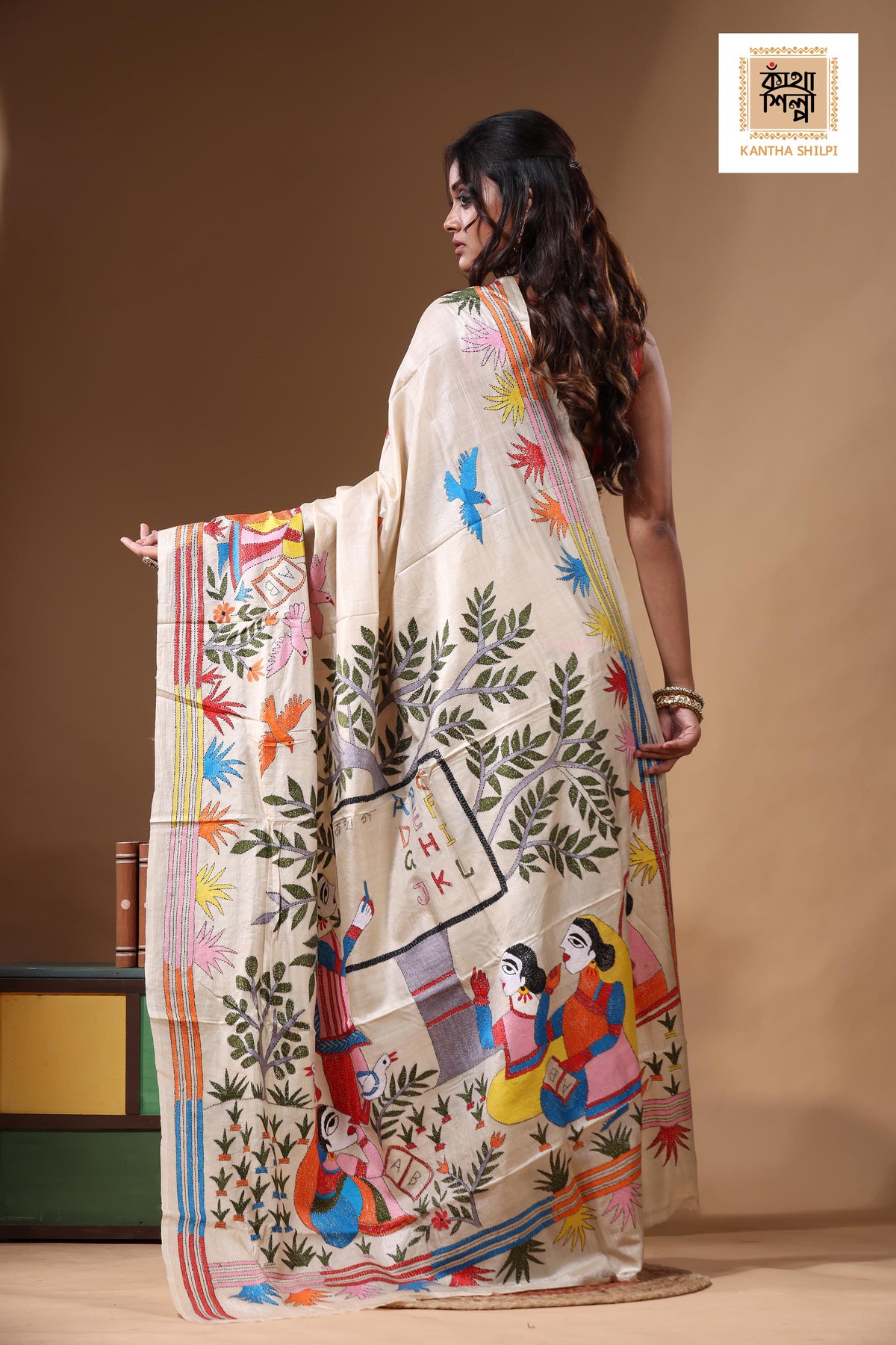 Pure Gachi Tussar Kantha Stitch Saree SN2631122