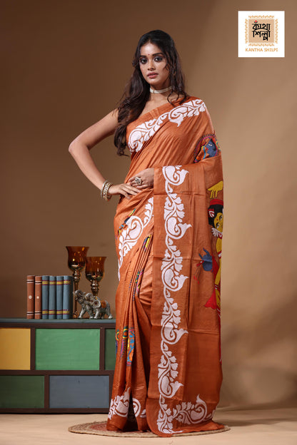 Dye Pure Gachi Tussar Kantha Stitch Saree SN2631134