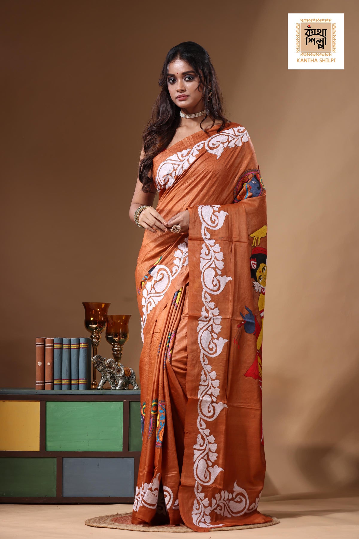 Dye Pure Gachi Tussar Kantha Stitch Saree SN2631134
