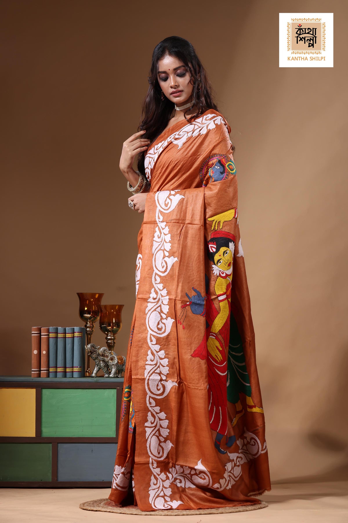 Dye Pure Gachi Tussar Kantha Stitch Saree SN2631134