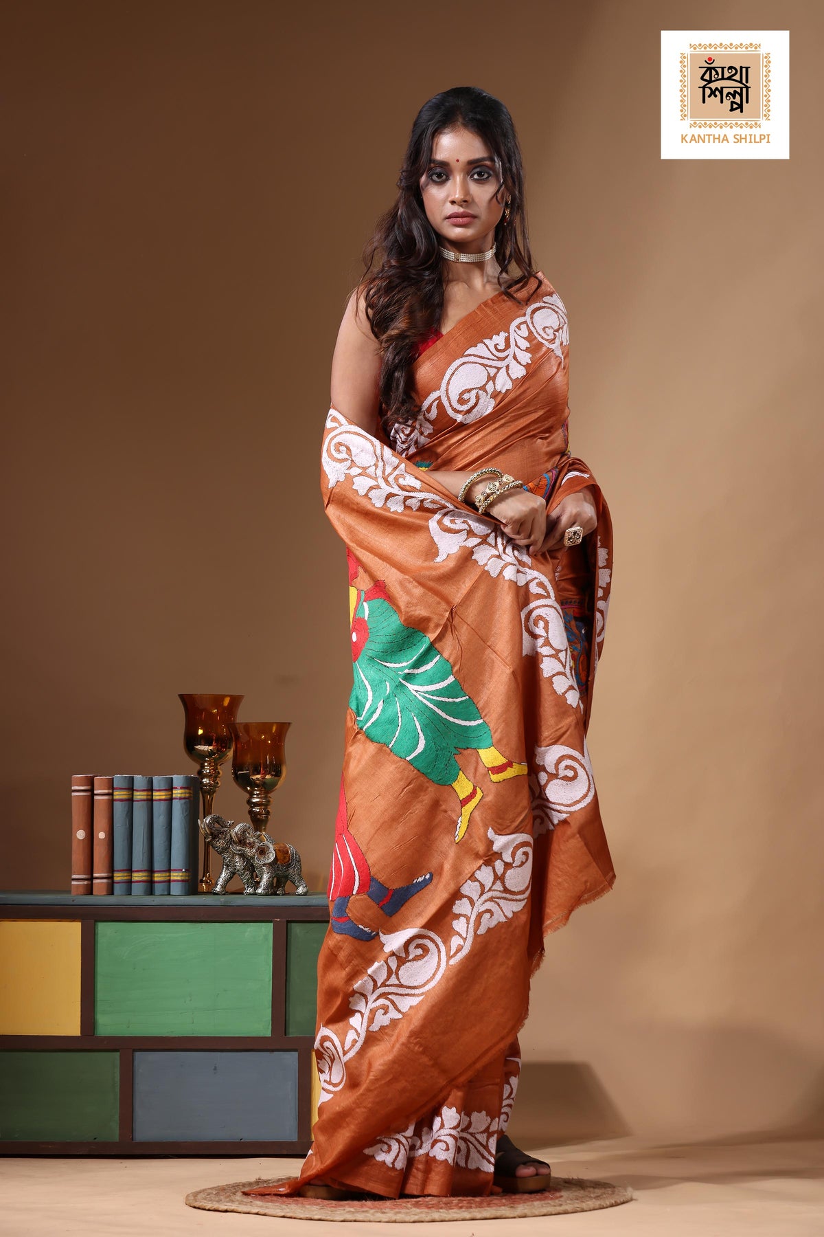Dye Pure Gachi Tussar Kantha Stitch Saree SN2631134